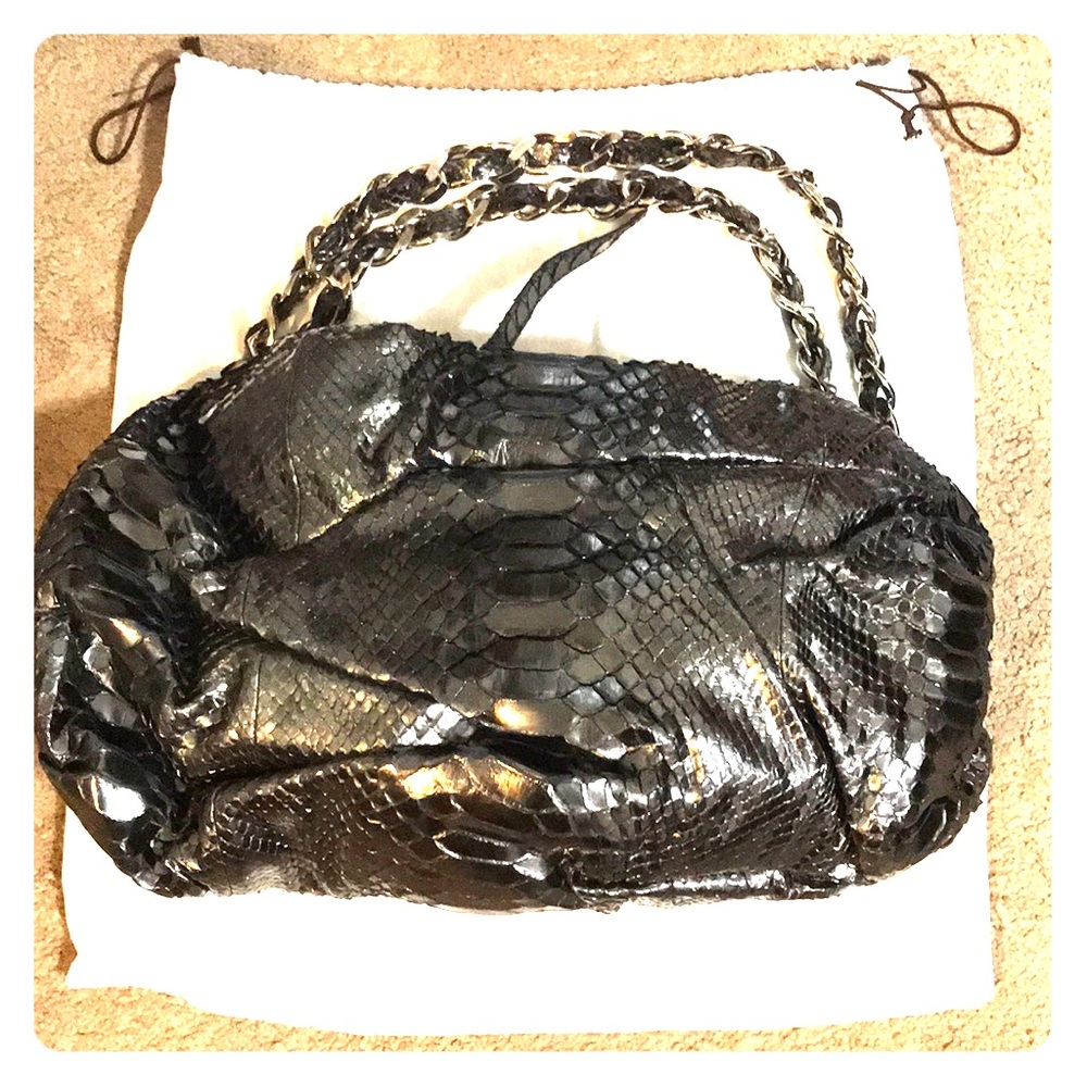 Zagliani Python gunmetal shoulder bag.